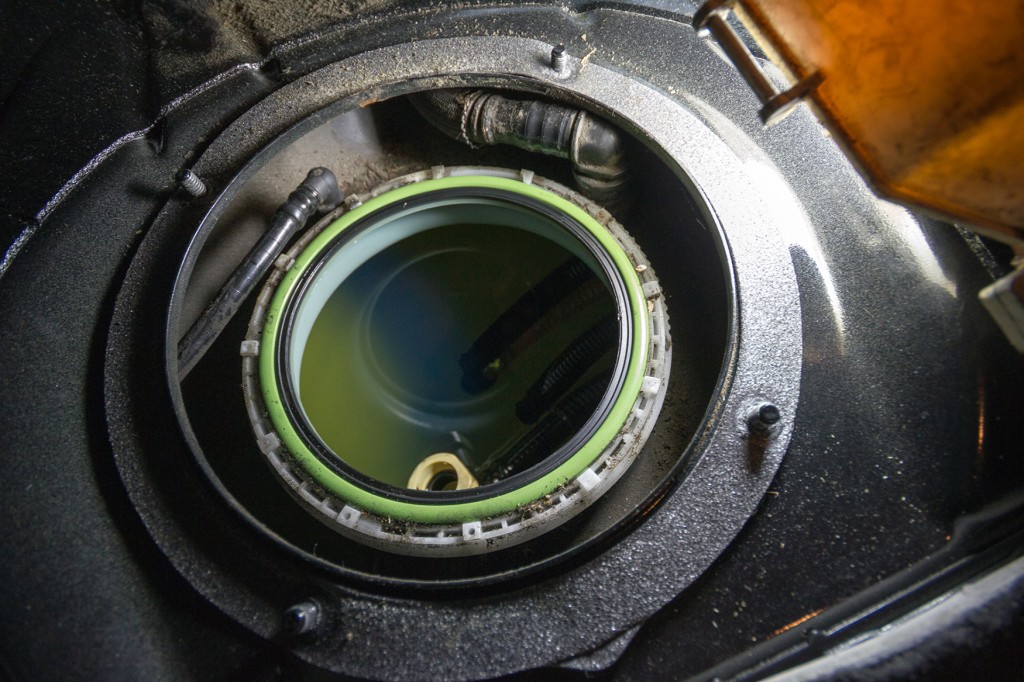 BMW 135i fuel tank exposed