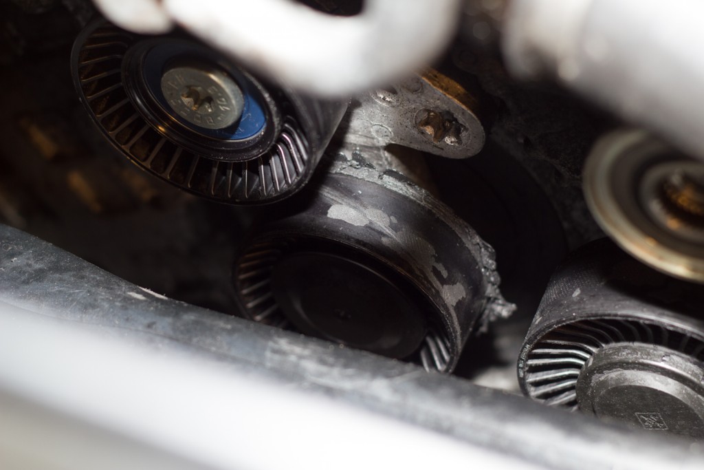 Burned tensioner pulleys